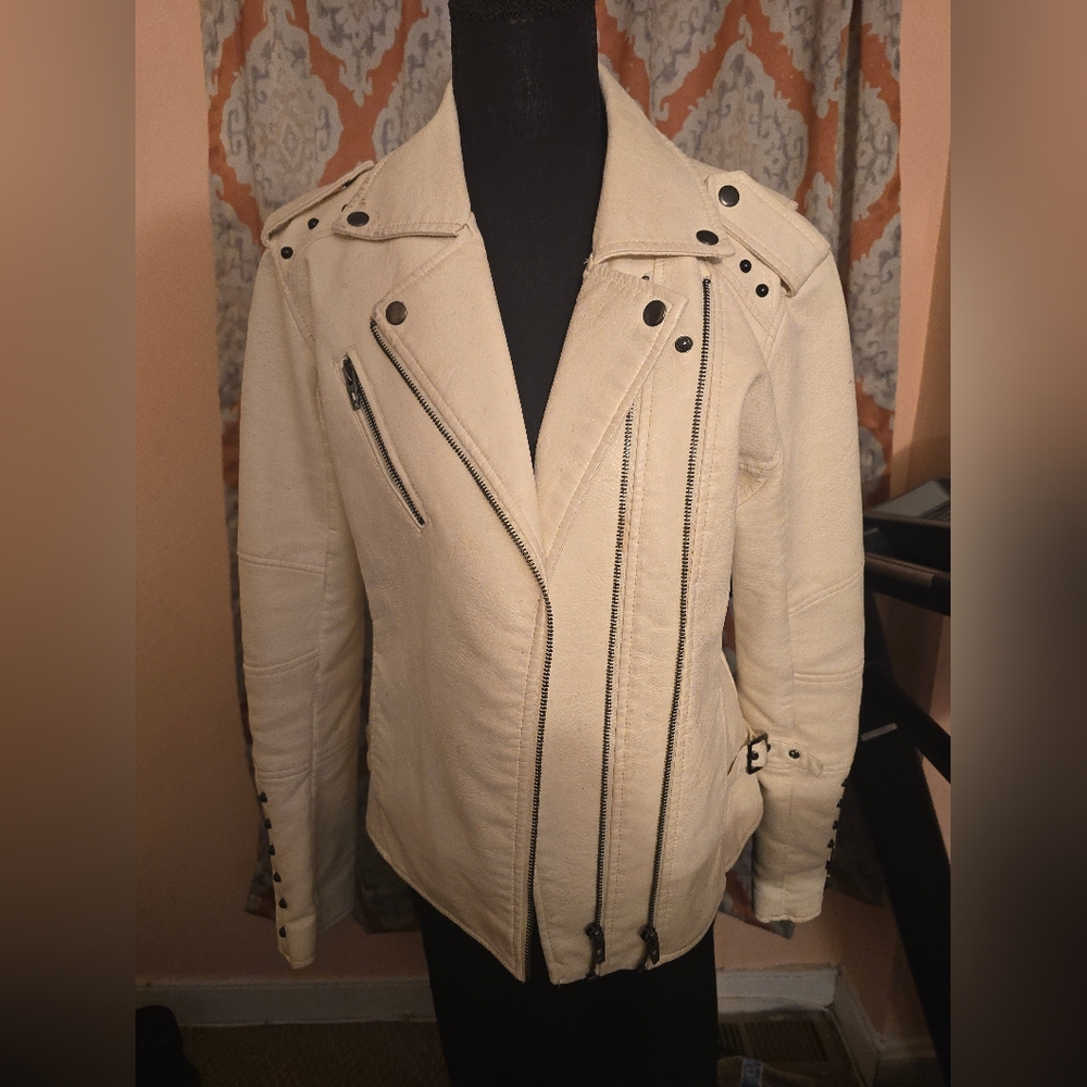 Collen Lopex faux white studded jacket . Size large
